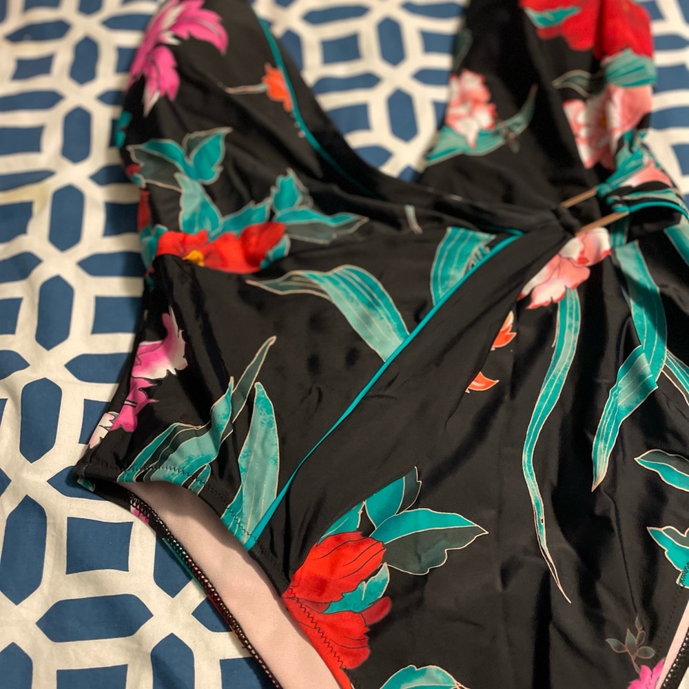 Nanette Lepore Black Floral One Piece Swimsuit